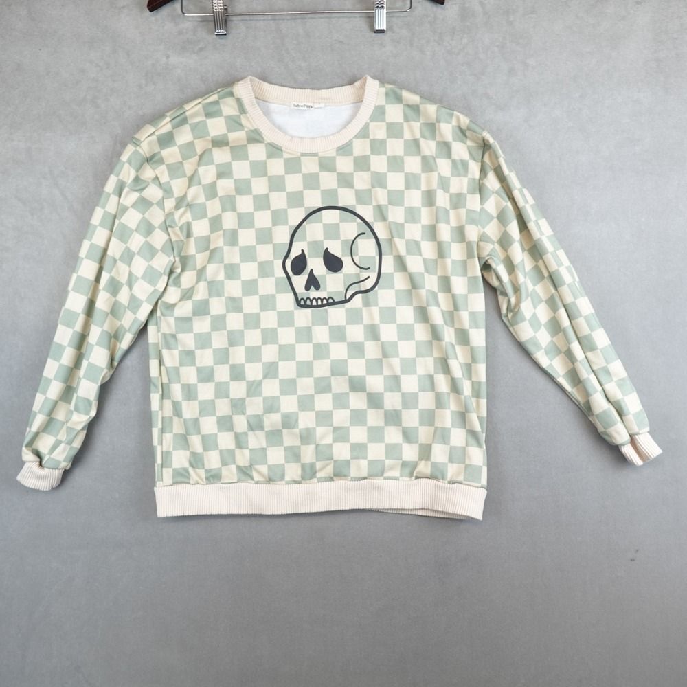 Indy & Pippa Sweatshirt Adult Checkerd Skull Size Small Long Sleeves